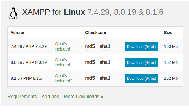 Verze Xampp pro Linux